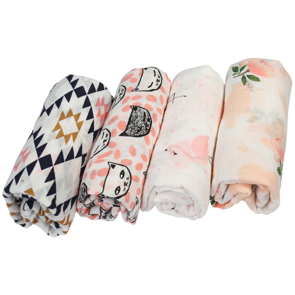 US Baby Girl Muslin Cotton Blanket & Towel 4pk